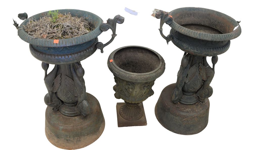 Appraisal: Three Piece Lot to include pair of Victorian iron urns