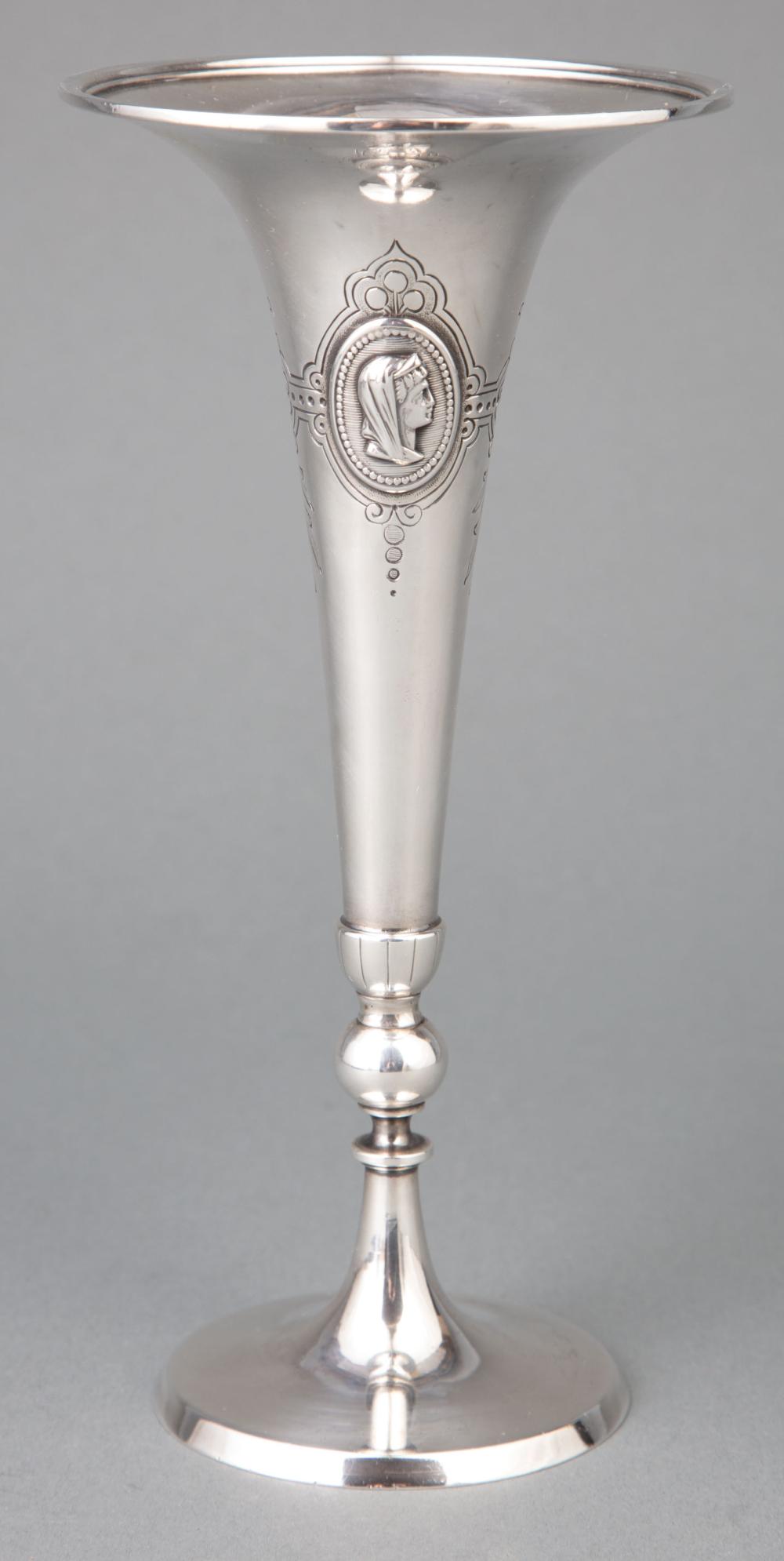 Appraisal: American Medallion Coin Silver Trumpet Vase unmarked probably John R