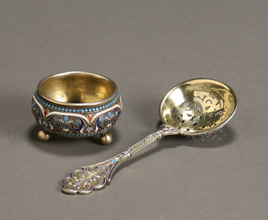 Appraisal: Russian Silver Gilt and Cloisonn Enamel Salt Cellar and Pierced