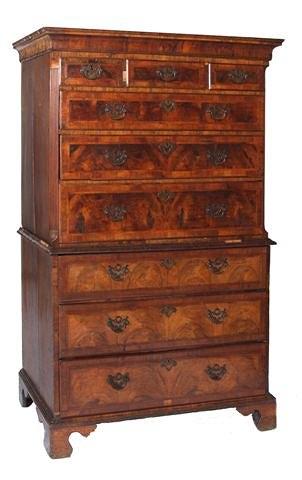 Appraisal: AN TH CENTURY WALNUT TALLBOY CHEST in two halves the