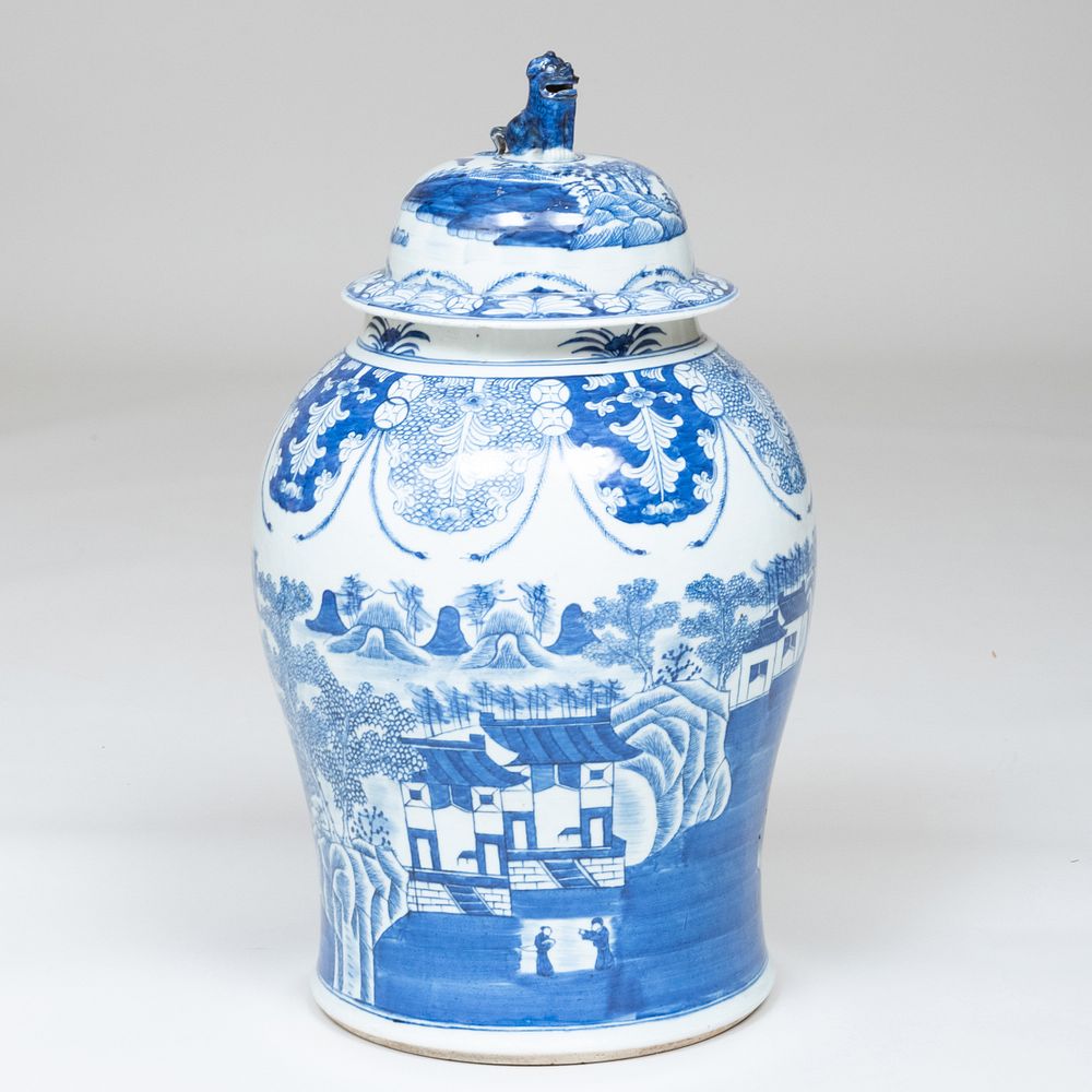 Appraisal: Chinese Export Blue and White Porcelain Jar and Cover x