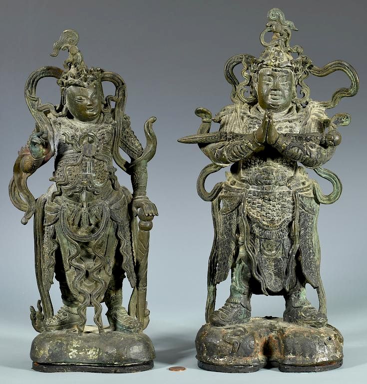 Appraisal: Pair Chinese Bronze Warrior Gods Pair of Chinese Ming style