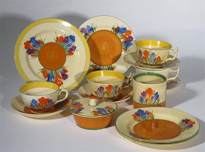 Appraisal: Crocus' a Bizarre part tea service painted in colours comprising