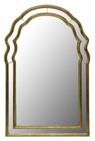 Appraisal: Italian giltwood hanging wall mirror th c having shaped frame