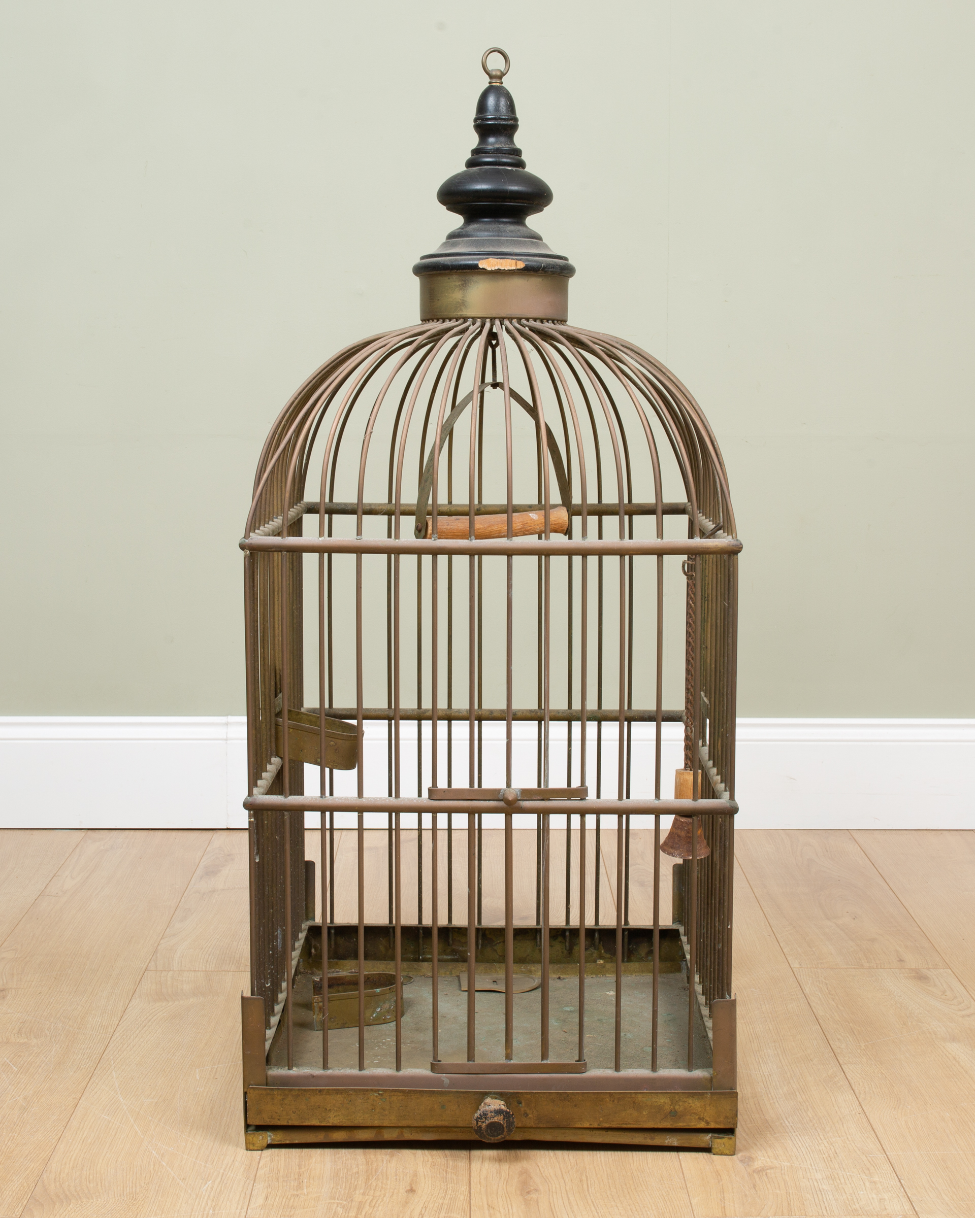 Appraisal: A Victorian brass bird cage of square section with black