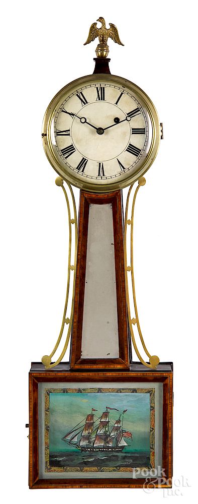 Appraisal: New England Federal mahogany banjo timepiece New England Federal mahogany