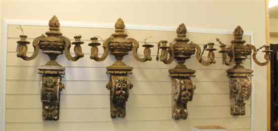 Appraisal: A set of four th century carved gilt wood and