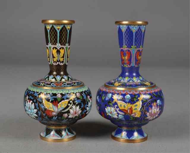 Appraisal: Pr Chinese Cloisonne VasesIn the Islamic style depicting butterflies and