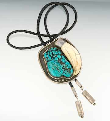 Appraisal: A Native American Silver Turquoise and Polar Bear Tooth Bolo