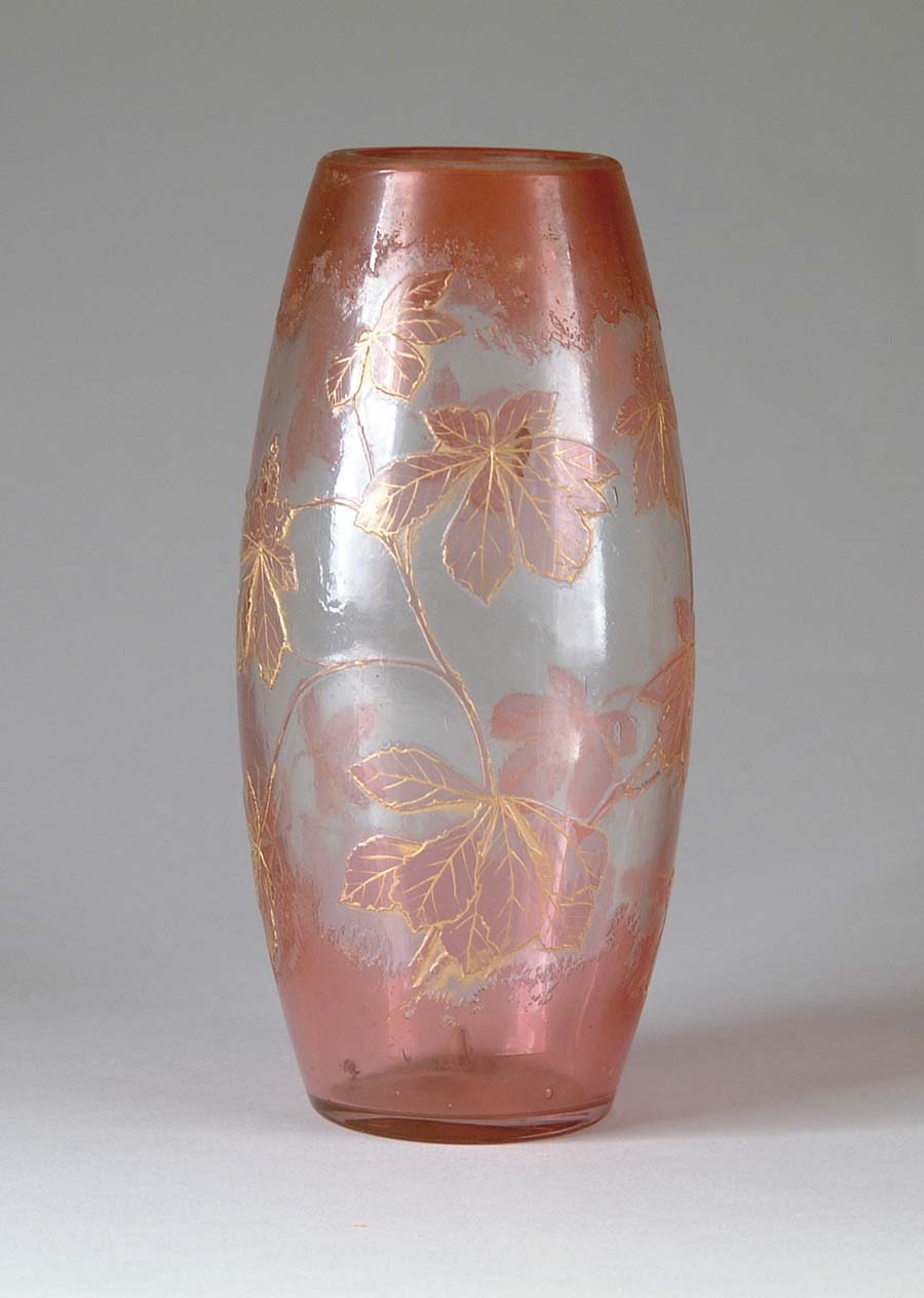 Appraisal: HONESDALE TYPE CAMEO GLASS VASE Shaded pink vase with cameo