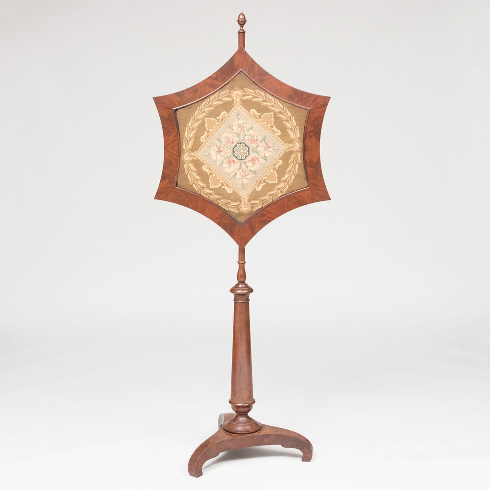 Appraisal: Federal Mahogany and Needlework Pole Screen ft in x x