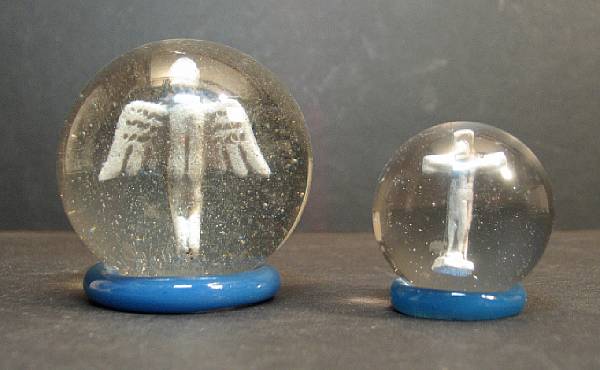 Appraisal: Grouping of Religion themed Marbles Two scarce religious sulphide marbles