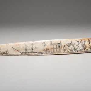 Appraisal: A Scrimshaw Carved Whale's Rib Bone Mid- th Century featuring