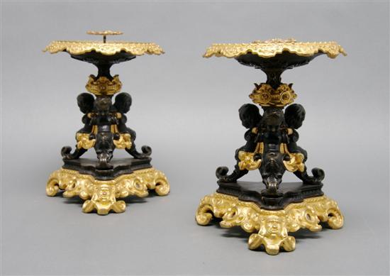 Appraisal: Pair of French Gilt and Patinated Bronze Compotes each with