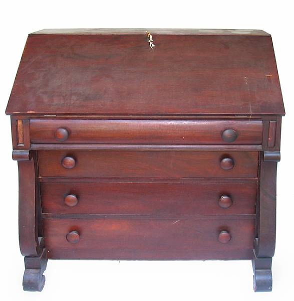 Appraisal: An American Classical style mahogany slant front desk losses to