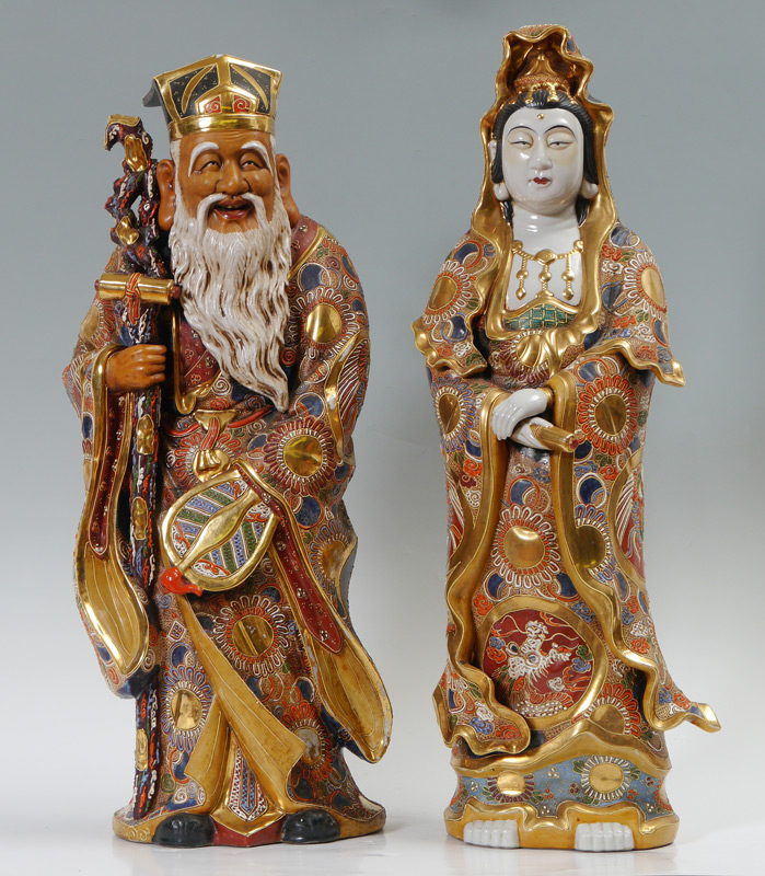 Appraisal: PAIR LARGE SATSUMA FIGURAL STATUES pieces with incised markings on