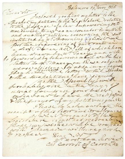 Appraisal: AMERICAN REVOLUTION - CARROLL of Carrollton Charles Autograph letter signed