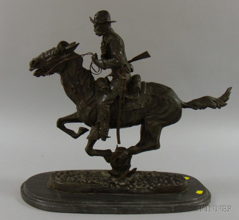 Appraisal: Reproduction Patinated Cast Bronze Sculpture Trooper of the Plains after