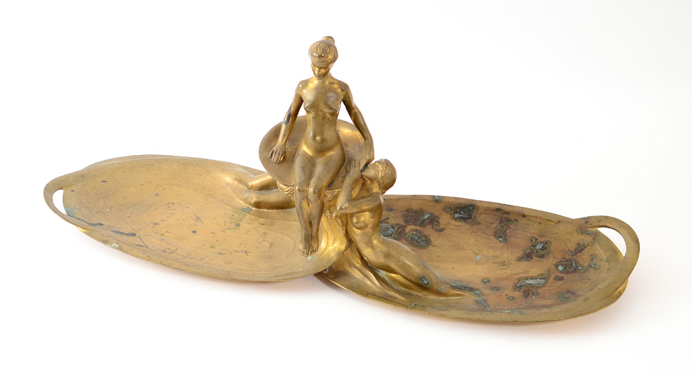 Appraisal: BLONDAT Max French - Figural Nude Dual Tray Bronze Centerpiece