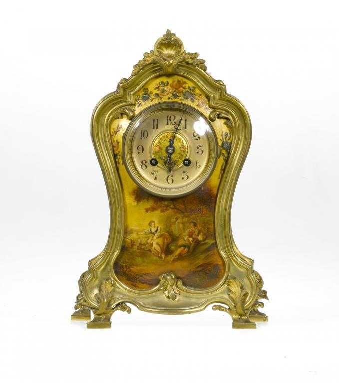 Appraisal: A FRENCH GILT BRONZE AND VERNIS MARTIN CLOCK in Louis