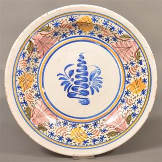 Appraisal: Antique Delft tin Glazed earthenware Charger Polychrome floral and foliate