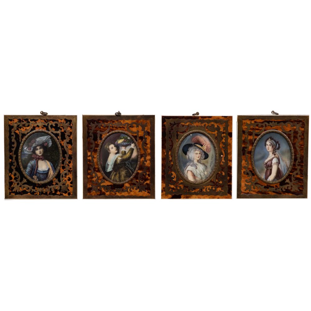 Appraisal: MINIATURE PORTRAIT PRINT ASSORTMENT embellished print items each depicting various