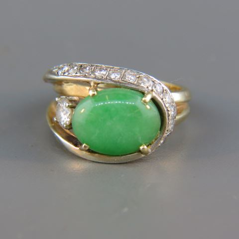 Appraisal: Jade Diamond Ring fine apple green jade measuring x x