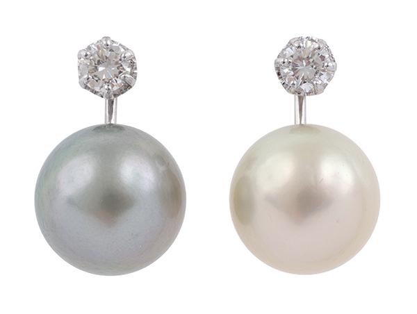 Appraisal: A PAIR OF SOUTH SEA PEARL AND DIAMOND EARRINGS Comprising