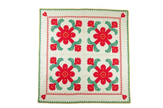 Appraisal: APPLIQUE QUILT American nd quarter- th century cotton Coxcomb variation