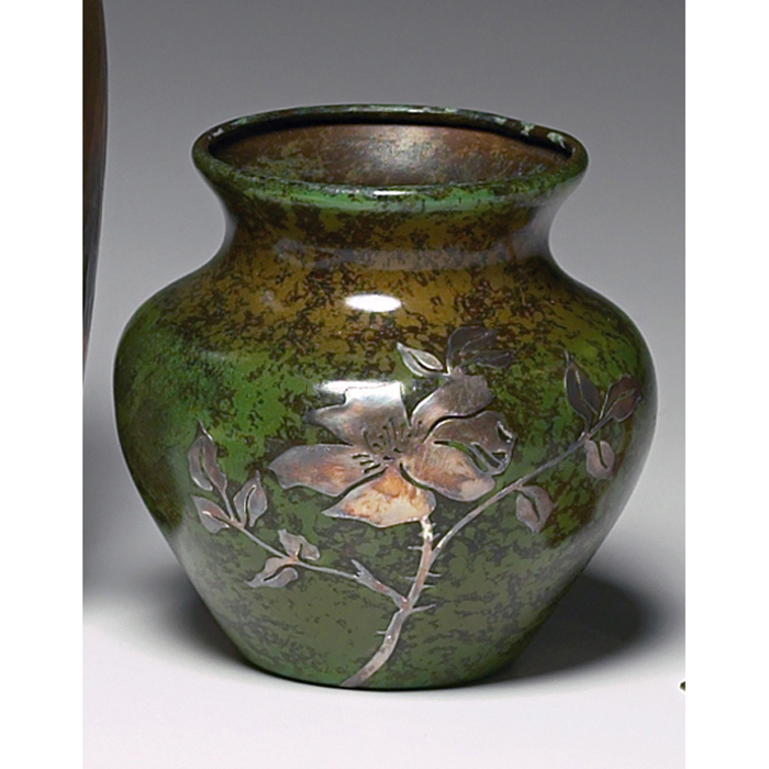 Appraisal: Heintz vase sterling on bronze applied floral design original green