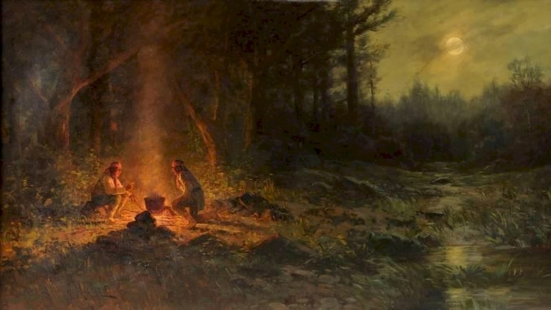 Appraisal: HENRY RASCHEN American - A PAINTING Indian Campfire HENRY RASCHEN