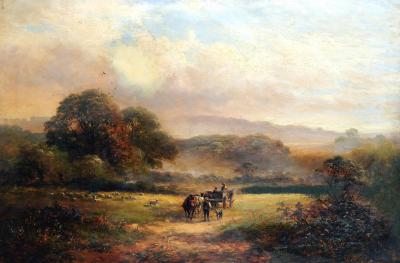 Appraisal: DAVID PAYNE Rural Scene with Figures and Horse and Cart