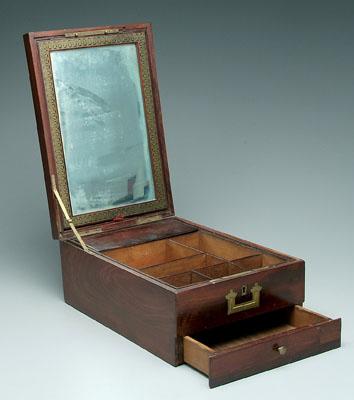 Appraisal: Mahogany traveling accessory case brass inlaid top and interior mirror