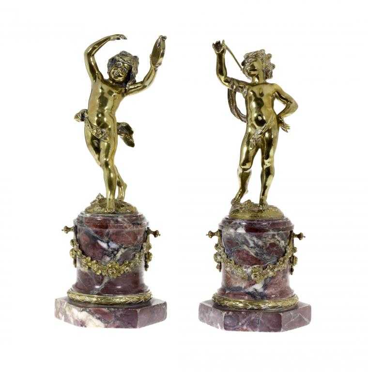 Appraisal: A PAIR OF FRENCH BRONZE STATUETTES OF MUSICIANS AFTER AUGUSTE