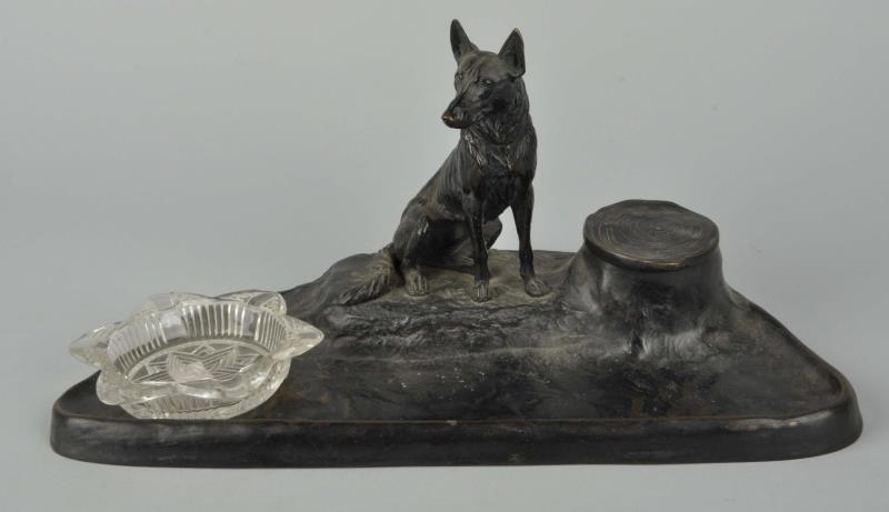 Appraisal: Figural Dog Inkwell This inkwell depicts a dog sitting by