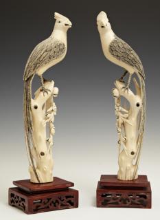 Appraisal: Pair of Chinese Well Carved Ivory Bird Figures mi Pair