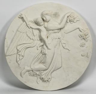 Appraisal: Continental marble plaque of angel infant Continental white marble plaque