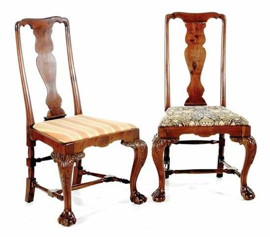 Appraisal: Pair Queen Anne style carved mahogany side chairs late th