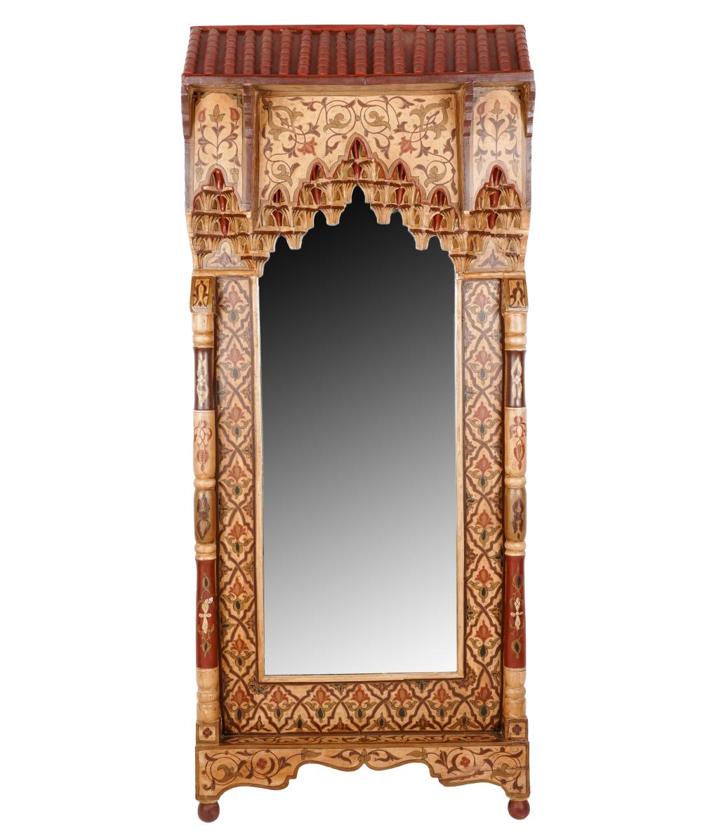 Appraisal: PAINTED WOOD WALL MIRRORthe flat mirror plate within an Indian-style