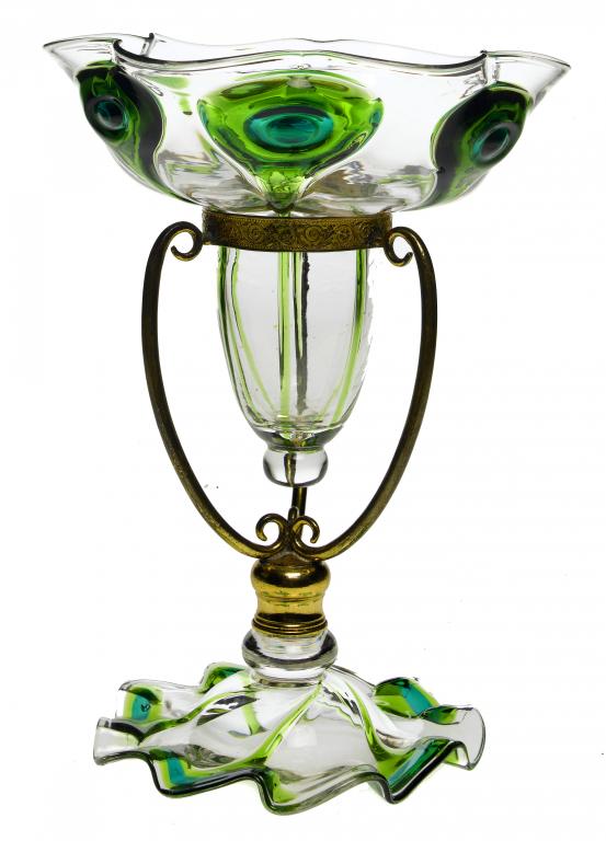 Appraisal: AN ENGLISH ART NOUVEAU GLASS CENTREPIECE STOURBRIDGE the gilt brass