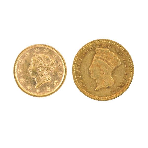 Appraisal: U S GOLD COINS OR MEDALS Three pieces dollar gold