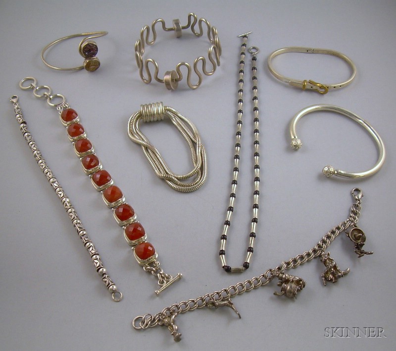 Appraisal: Eight Sterling Silver Bracelets and a Sterling Silver Necklace