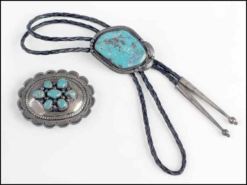 Appraisal: TURQUOISE AND SILVER BOLO Together with a silver and turquoise