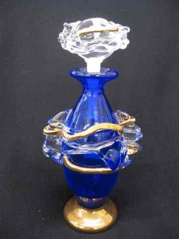 Appraisal: Art Glass Perfume Bottle cobalt with gold clear threading ''