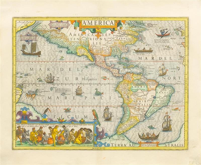 Appraisal: AMERIKA - Jodocus Hondius Amsterdam Septentrio America Altkol Kupfer-Karte x