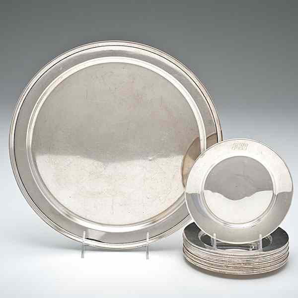 Appraisal: Sterling Butter Plates and Tray American th century A -piece