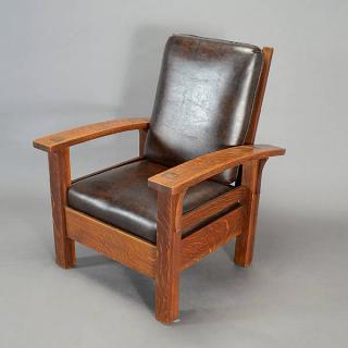 Appraisal: Lifetime Bow Arm Morris Chair With Brown Leather Length inches