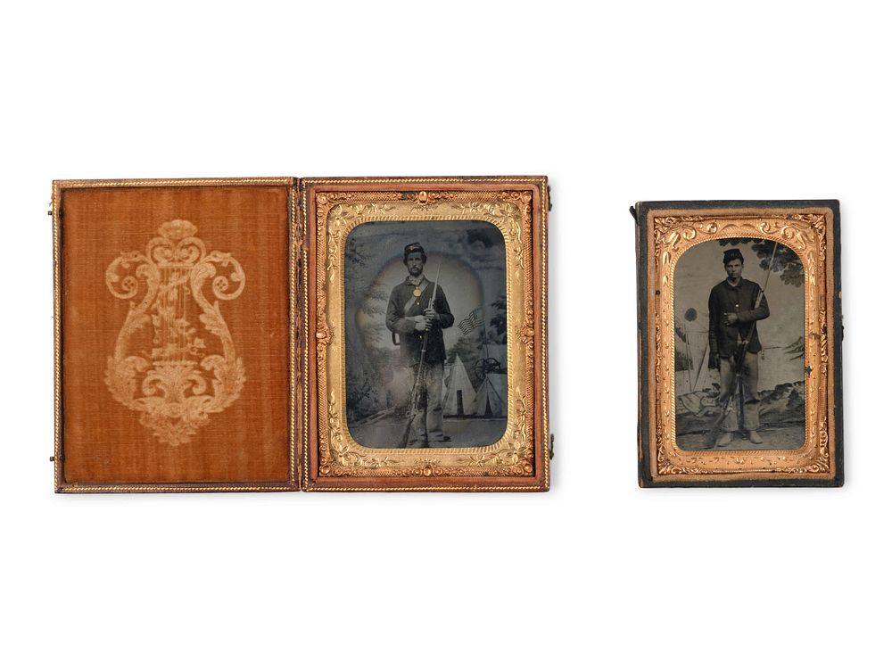 Appraisal: Two Bayonetted Long-Rifleman Tintypes Two Bayonetted Long-Rifleman Tintypes Circa comprising