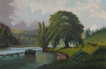 Appraisal: American Primitive th Century An American primitive landscape Oil on