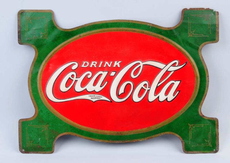 Appraisal: 's Coca-Cola Embossed Tin Sign General overall heavy wear on